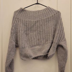 Grey off the shoulder knit sweater